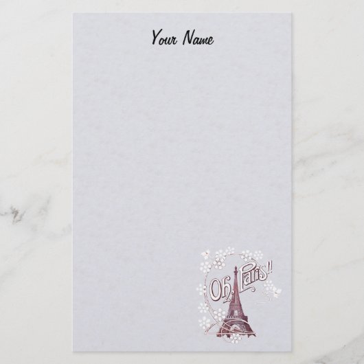Burgundy Eiffel Tower Illustration White Daisis Briefpapier (Vorderseite)