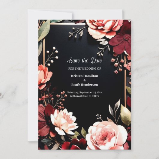 Burgundy Elegance außerhalb des Fotos Save The Date (Vorderseite)