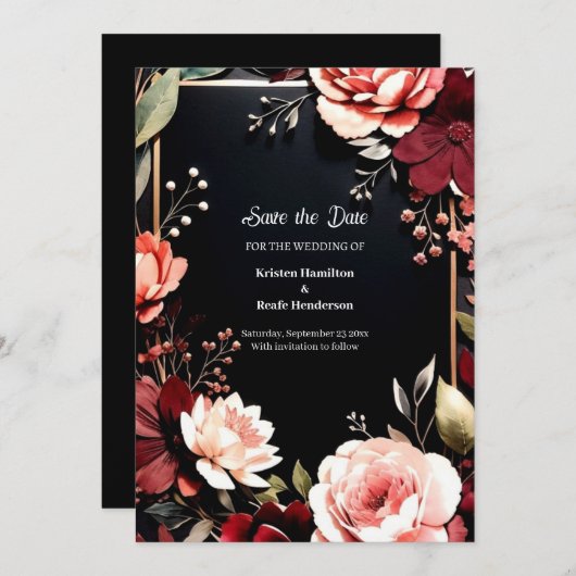 Burgundy Elegance außerhalb des Fotos Save The Date (Vorne/Hinten)