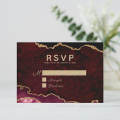 Burgundy Elegance Gold Glitzer Agate Wedding RSVP Karte (Stehend Vorderseite)