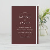 Burgundy Elegance Moderne Hochzeit Einladung (Stehend Vorderseite)