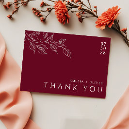 Burgundy Elegant Botanical Garden Wedding Dankeskarte