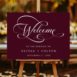 Burgundy Elegant Caligraphy Wedding Welcome Sign Poster