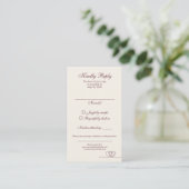 Burgundy Elegant Calligraphy Wedding RSVP Card Visitenkarte (Stehend Vorderseite)
