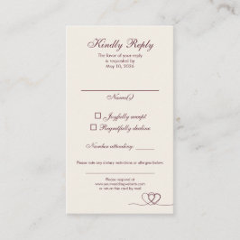 Burgundy Elegant Calligraphy Wedding RSVP Card Visitenkarte
