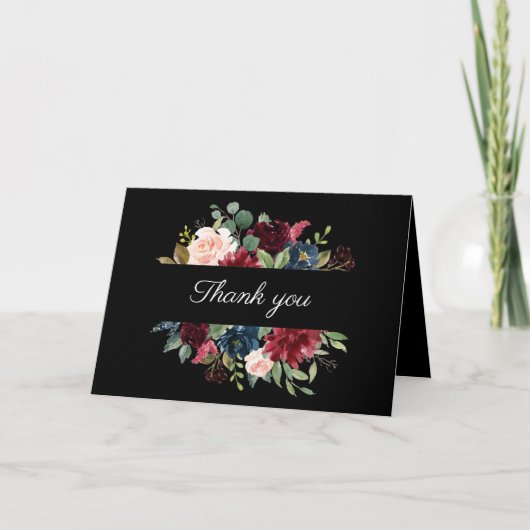 Burgundy Elegant Floral Watercolor Vielen Dank Karte (Vorderseite)
