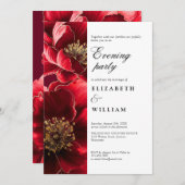 Burgundy Elegant Floral Wedding Abend Party Einladung (Vorne/Hinten)