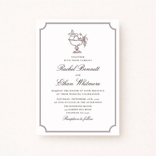 Burgundy Elegant Frame Wedding Invitation Ankündigung