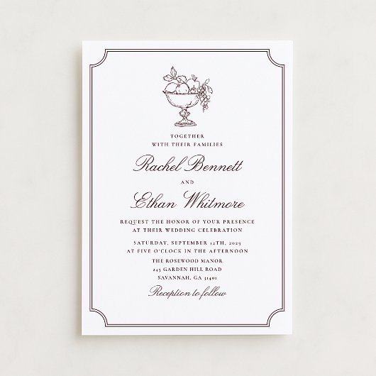 Burgundy Elegant Frame Wedding Invitation Ankündigung