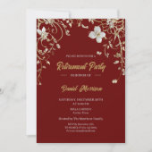 Burgundy Elegant Gold Floral Frame Retirement 2025 Einladung (Vorderseite)