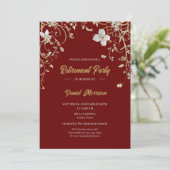 Burgundy Elegant Gold Floral Frame Retirement 2025 Einladung (Stehend Vorderseite)