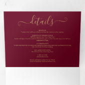 Burgundy Elegant Gold Script Monogram Wedding Dreifach Gefaltete Einladung (Innen Erste Seite)