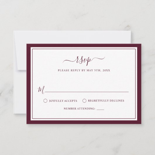 Burgundy Elegant Minimalistische Grenz-Script-Hoch RSVP Karte (Vorderseite)