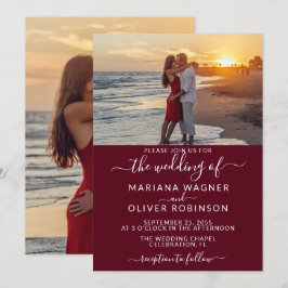 Burgundy Elegant Script Foto Wedding Einladung