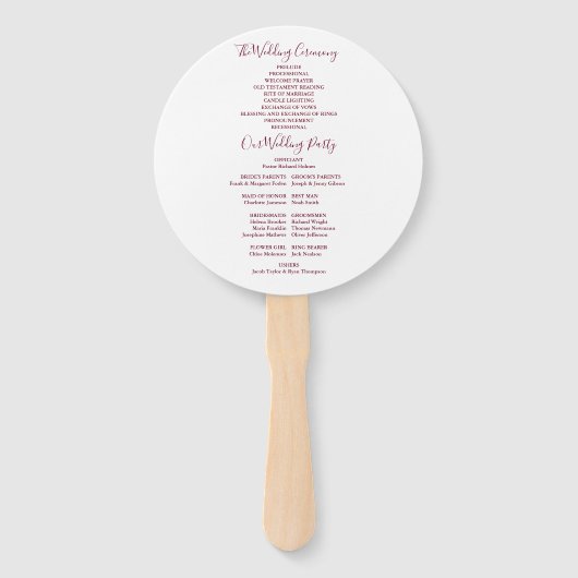 Burgundy Elegant Script Wedding Program Fächer (Rückseite)