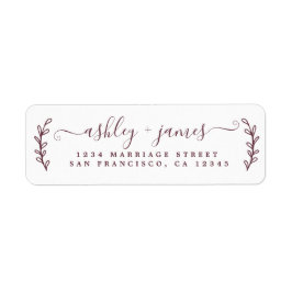 Burgundy Elegant Script Wedding Rücksendeadresse