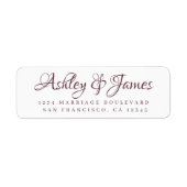 Burgundy Elegant Script Wedding Rücksendeadresse (Vorne)