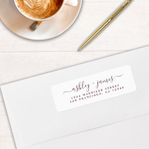 Burgundy Elegant Script Wedding Rücksendeadresse