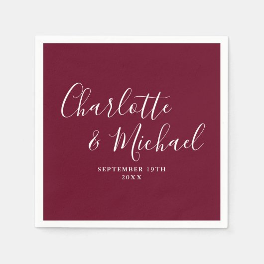 Burgundy Elegant Signature Wedding Serviette (Vorderseite)