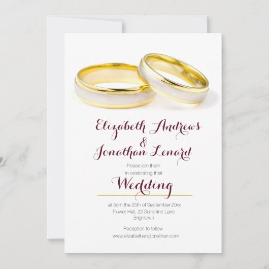 Burgundy Elegant Simple Rings Wedding Einladung (Vorderseite)