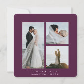 Burgundy Elegant Square Drei Foto Hochzeit Dankeskarte (Vorderseite)