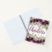 Burgundy elegante Floral Sketchbook Monogram Name Notizblock (Innenseite)