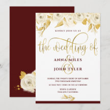 Burgundy Elegante Gold Typografie Gold Weiße Rosen