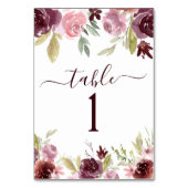 Burgundy Elegante Hochzeit der Wasserfarben Tischnummer (Vorderseite)