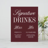 Burgundy Elegante Signature Drinks Hochzeitsskript (Stehend Vorderseite)