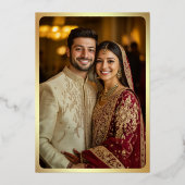 Burgundy Elephant Indian Foto Wedding Gold Folieneinladung (Rückseite)