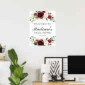 Burgundy Elfenbeinflorale Brautparty Begrüßungszei Poster (Heimbüro)