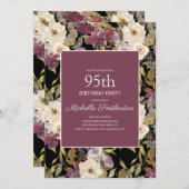 Burgundy Elvory Blumenblätterung Schwarz 95. Gebur Einladung (Vorne/Hinten)