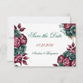 Burgundy Emerald Green Peony Gold Trim Wedding Save The Date (Vorderseite)