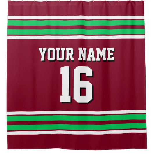 Burgundy Emerald Green White Stripes Sports Jersey Duschvorhang (Vorderseite)