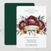 Burgundy & Emerald Peony Wedding Couples Dusche Einladung (Vorne/Hinten)
