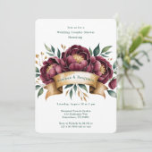Burgundy & Emerald Peony Wedding Couples Dusche Einladung (Stehend Vorderseite)