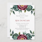 Burgundy & Emerald Peony Winter Junggeselinnen-Abs Einladung (Vorderseite)