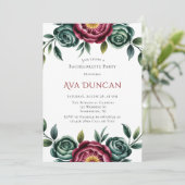 Burgundy & Emerald Peony Winter Junggeselinnen-Abs Einladung (Stehend Vorderseite)