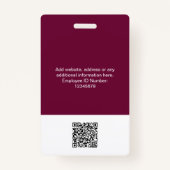 Burgundy Employee huge Photo Qr Bar Code Logo Name Ausweis (Rückseite)