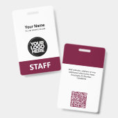 Burgundy Employee Name Business Logo Qr Code Ausweis (Front & Back)