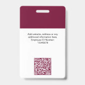 Burgundy Employee Name Business Logo Qr Code Ausweis (Back)