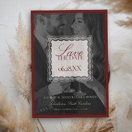 Burgundy Estate Vintage Photo Type Overlay Wedding Save The Date