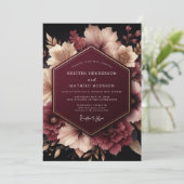 Burgundy Ethereal Bloom Wedding Einladung (Stehend Vorderseite)