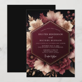 Burgundy Ethereal Bloom Wedding Einladung (Vorne/Hinten)