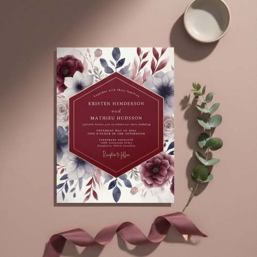 Burgundy Ethereal Flourish Wedding Einladung