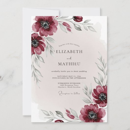 Burgundy Ethereal Winter Wedding Einladung (Vorderseite)