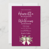 Burgundy Eucalyptus Bow all in one Wedding  Einladung (Vorderseite)