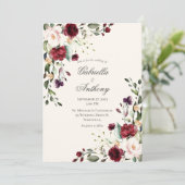 Burgundy Eucalyptus Floral Wedding Einladung (Stehend Vorderseite)