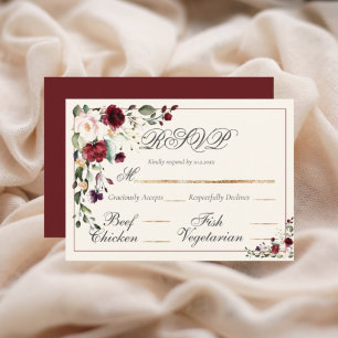 Burgundy Eucalyptus Floral Wedding RSVP Karte