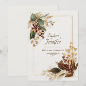 Burgundy Eucalyptus Gold Dried Floral Wedding Einladung (Vorne/Hinten)